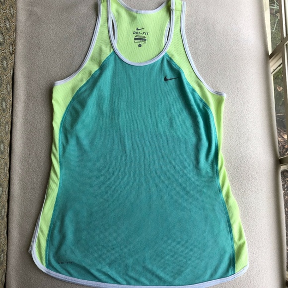 Nike Womens' Light Lime Green and Turquoise Dri-FIT Tank Top - Picture 5 of 15